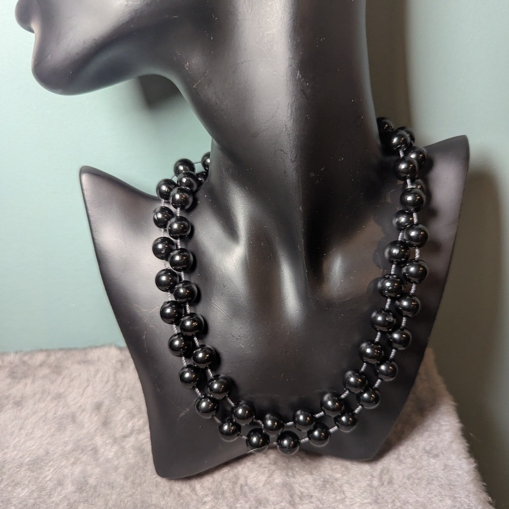 Jet Black Necklace Vintage Beaded No Clasp Gorgeous large beads postive for jet